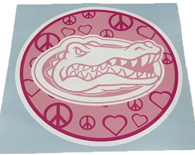 Florida Gators 4" Round Peace, Love, Head Logo, Pink Decal