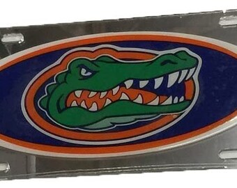 Florida Gators Domed Florida Silver Mirrored Background License Plate Tag