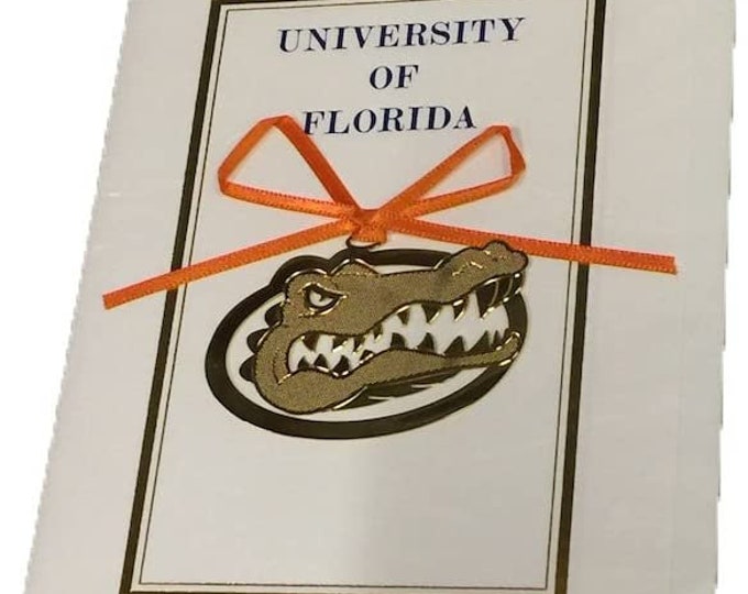 Florida Gators Head Logo Gold Colored Card Ornament