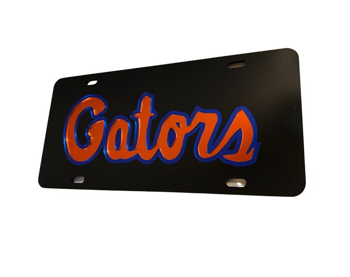 Florida Gators Mirrored Acrylic Laser Tag - Black with Script