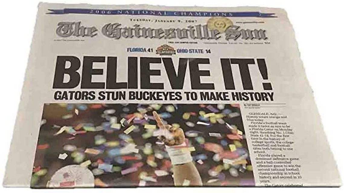 Florida Gators Gainesville Sun National Champions Newspaper Etsy