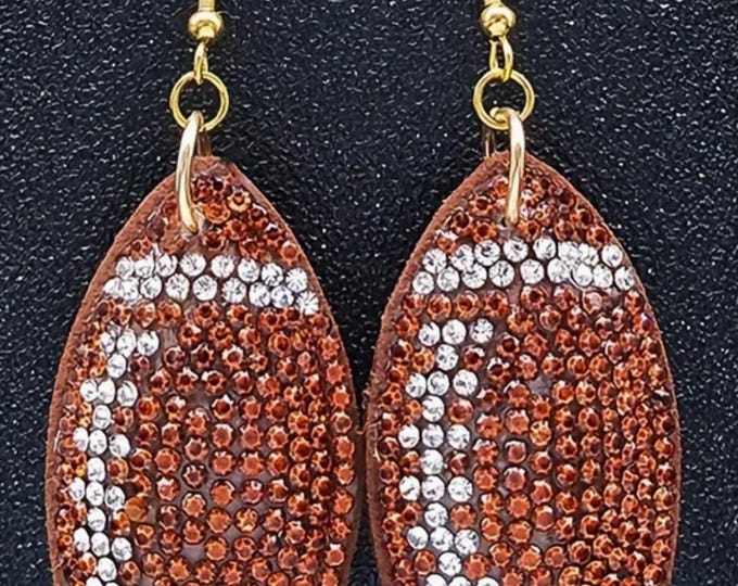 Rhinestone Football Earrings Choose Sterling Silver .925 or Stainless Steel Hooks
