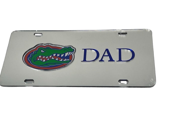 Florida Gators Silver Mirrored Acrylic Laser Tag - Gator Dad