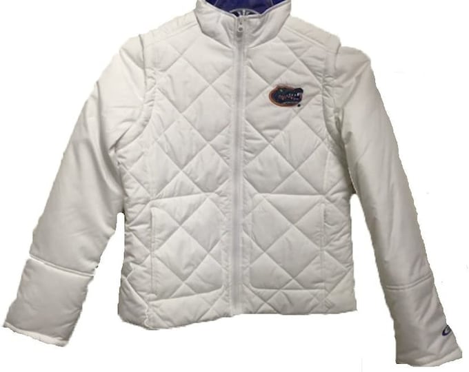 Florida Gators Ladies White Quilted Jacket with Removable Sleeves