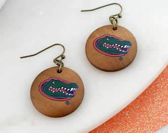 Florida Gators Head Logo Wood Disc Earrings