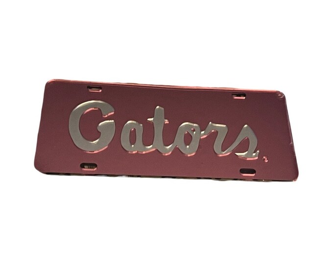 Florida Gators Mirrored Acrylic Laser Tag - Pink with Script