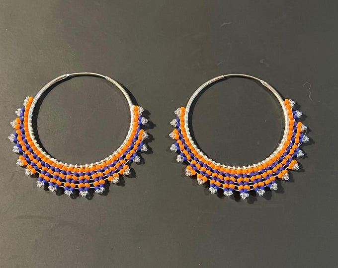 Florida Gators Hand Beaded Sterling Silver Orange and Blue Earrings