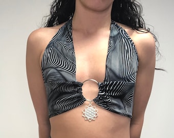 Pretty Pink Striped lurex thread O-ring Halter Top festival posh peasant top New Pretty Pink Striped lurex thread O-ring Halter Top festival posh peasant top New