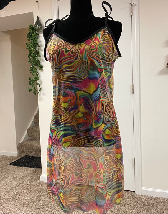 Made to Order Trippy Flow Mesh Tie-Strap Dress