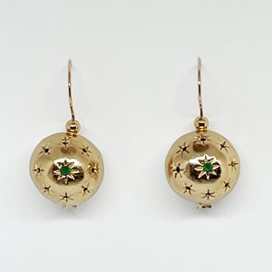 Handmade Gold Small Earring Art Deco style Emerald