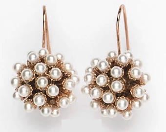 Handmade gold pearl earrings in Victorian style