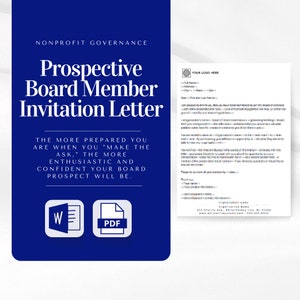 Carta de invitación para posibles miembros de la junta directiva / Gobernanza de organizaciones sin fines de lucro / Reclutamiento de voluntarios