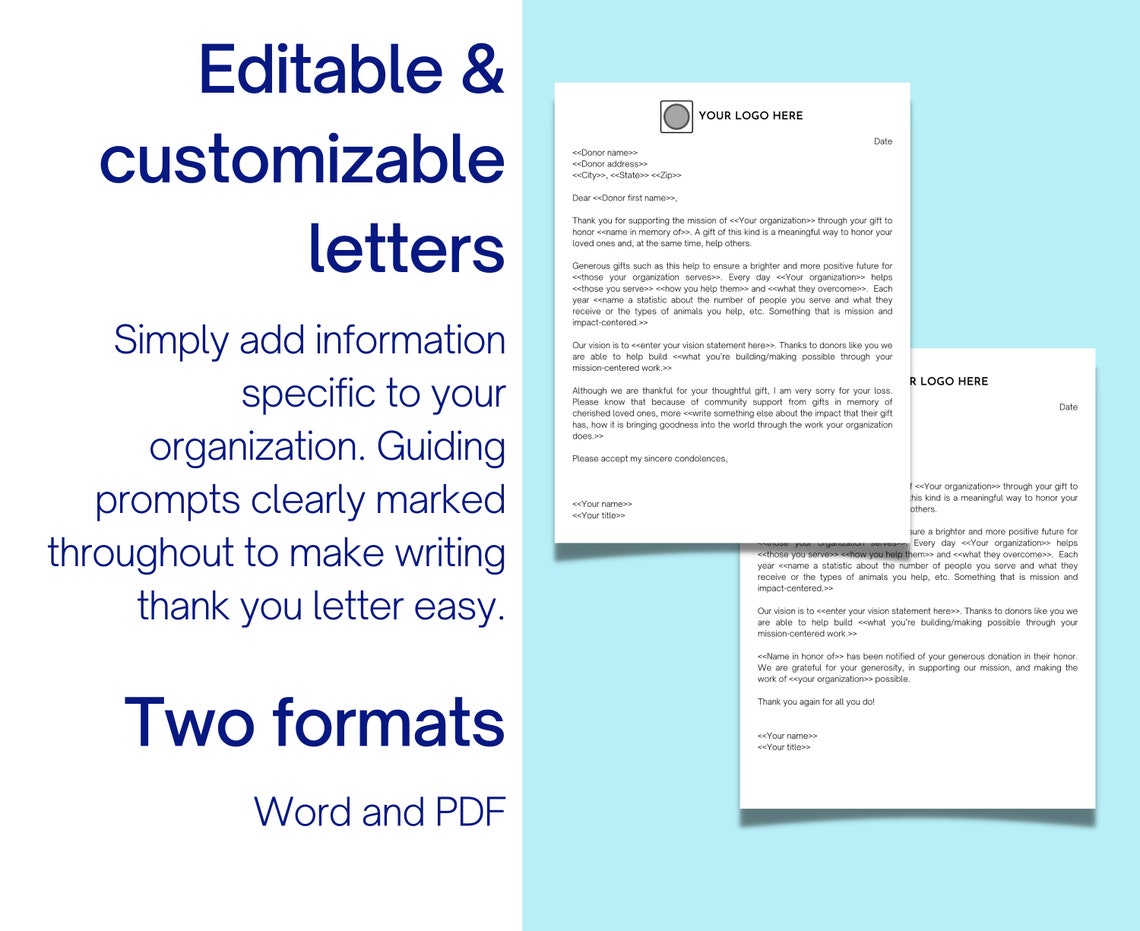 Tribute Gift Thank You Letters in Memory of in Honor of Memorial