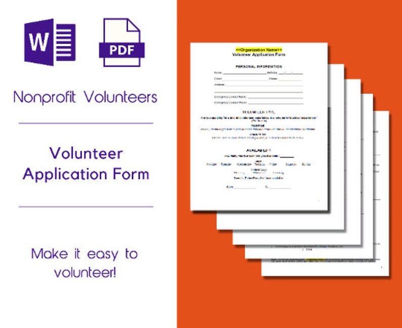 Volunteer Application Form Make It Easy to Volunteer Etsy
