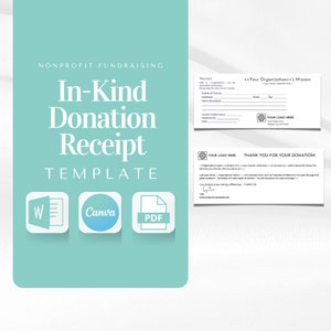 In-Kind Donation Receipt | Editable and customizable in Adobe, Canva, or Word