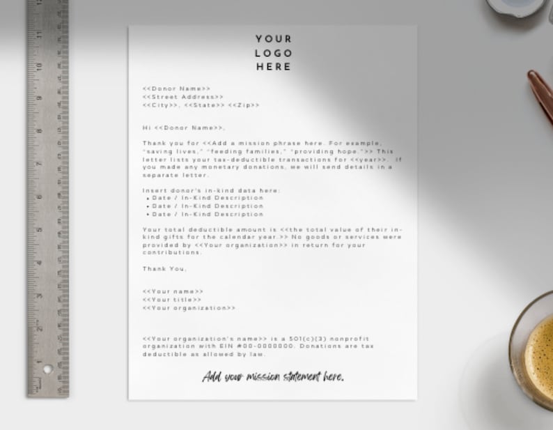 Donation Receipts Tax Receipt Template Inkind Donation Etsy