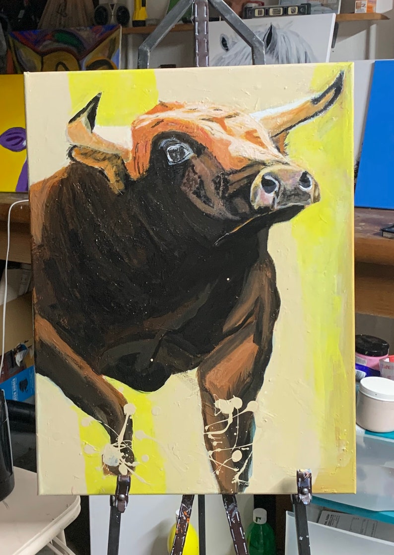 Bull Art Painting in Acrylic Spring new work one after another Baltimore Mall 2020 Original art decoratio wall