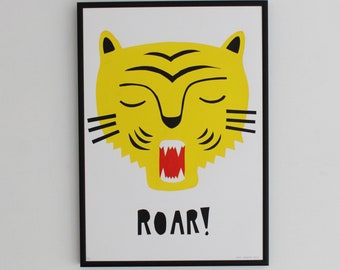 A3 Original Roar Tiger Screen Print - Handprinted - Wall Art - Gallery Wall