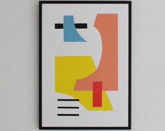 A3 Abstract Geometric Shapes Screen Print - Handprinted - Wall Art - Gallery Wall