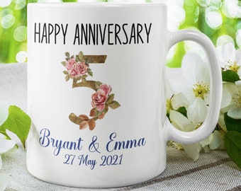 Personalized 5th Anniversary Mug, Wood Anniversary Gift For Men Women, Wedding Gifts for Him Her, Happy 5 Year Anniversary Husband Wife