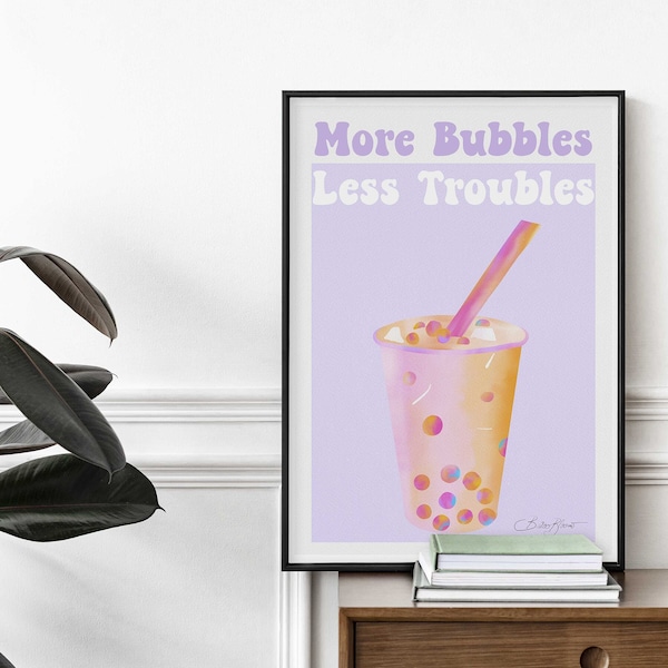 Printable Bubble Tea Wall Art - Modern Boba Tea poster -  Bubble Tea instant download -  Last Minute Housewarming gift