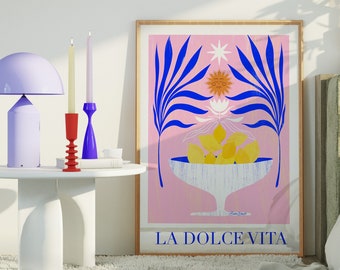 Mediterranean Lemon Bowl Print: La Dolce Vita Retro Wall Art (Digital Download)