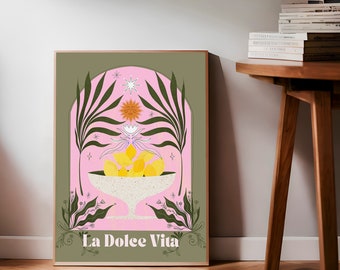 Mediterranean Lemon Bowl Art Print: La Dolce Vita Bohemian Decor (Digital Download)