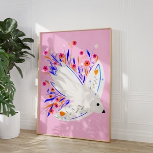 Pink Seagull - Bird Wall Art - Colourful Eclectic Poster, Boho Art Print, Fun Bold Maximalist wall art - instant download - Printable Art