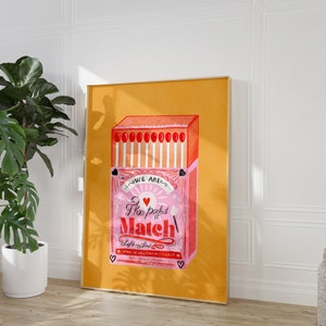 Perfect Match Wall Art | Girlfriend Gift  Art Pink | Matchbox Poster | Retro Print Match Box | Valentines Day | Wall Decor Art Download