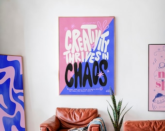 Maximalist Poster - Quote Creativity thrives in Chaos - Printable wall art - Modern Colorful Eclectic Pink poster instant download