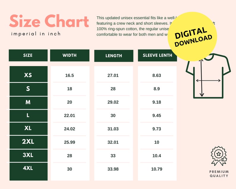 Pink Size Chart Bella Canvas 3001 Unisex Stylish Template | Etsy