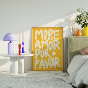 Maximalist Poster More Amor Por Favor wall art Sunshine Modern Eclectic Wall Art Yellow instant download Love Quote Printable Art image 7