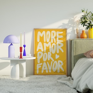 Maximalist Poster More Amor Por Favor wall art Sunshine Modern Eclectic Wall Art Yellow instant download Love Quote Printable Art image 7