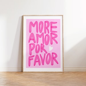 Más Amor Por Favor Arte de pared rosa, Póster ecléctico moderno, Rosa, Descarga instantánea, Cita de amor, Arte imprimible