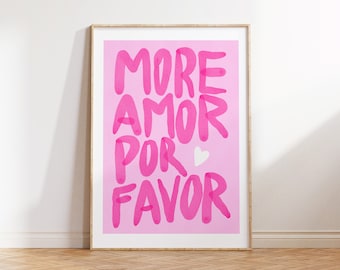 Más Amor Por Favor Arte de pared rosa, Póster ecléctico moderno, Rosa, Descarga instantánea, Cita de amor, Arte imprimible