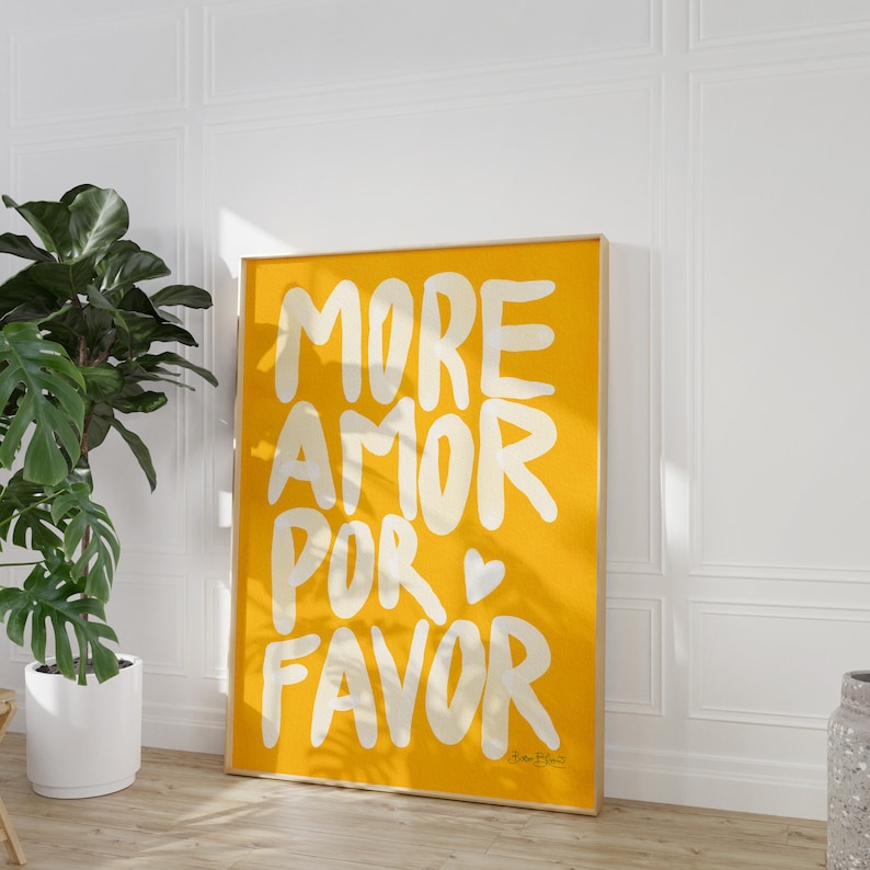 Cartel maximalista - Más Amor Por Favor arte de pared Sunshine - Arte de pared ecléctico moderno Amarillo descarga instantánea - Cita de amor - Arte imprimible imagen 1