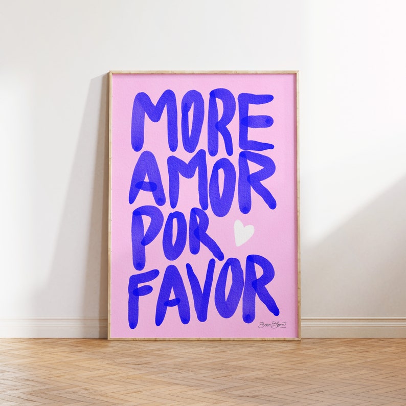 Maximalist Poster More Amor Por Favor wall art Modern Colorful Eclectic Pink Wall Art instant download Love Quote Printable Art image 7