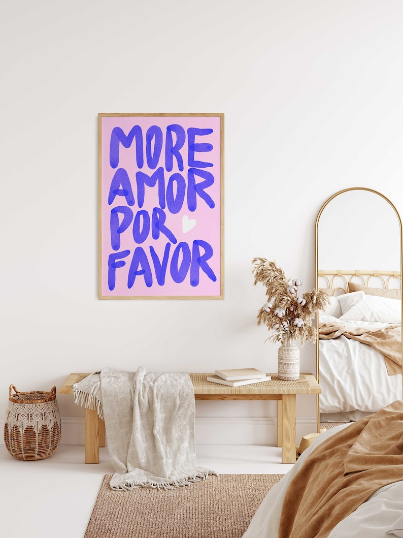 Maximalist Poster More Amor Por Favor wall art Modern Colorful Eclectic Pink Wall Art instant download Love Quote Printable Art image 2