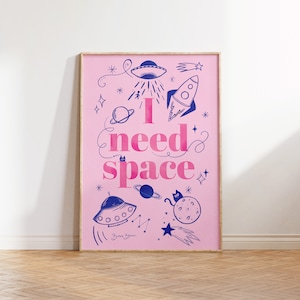 Pink Maximalist Space Art Print: Eclectic Cat Spaceship Poster (Digital Download)