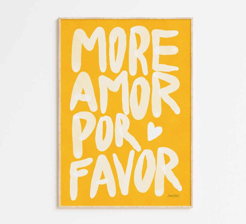 Maximalistische Poster Meer Amor Por Favor kunst aan de muur Sunshine Moderne eclectische Wall Art Geel instant download Love Quote Afdrukbare kunst afbeelding 5