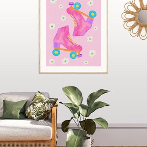 Cartel maximalista rosa - arte de pared imprimible ecléctico, arte de pared de patinaje sobre ruedas rosa imagen 4