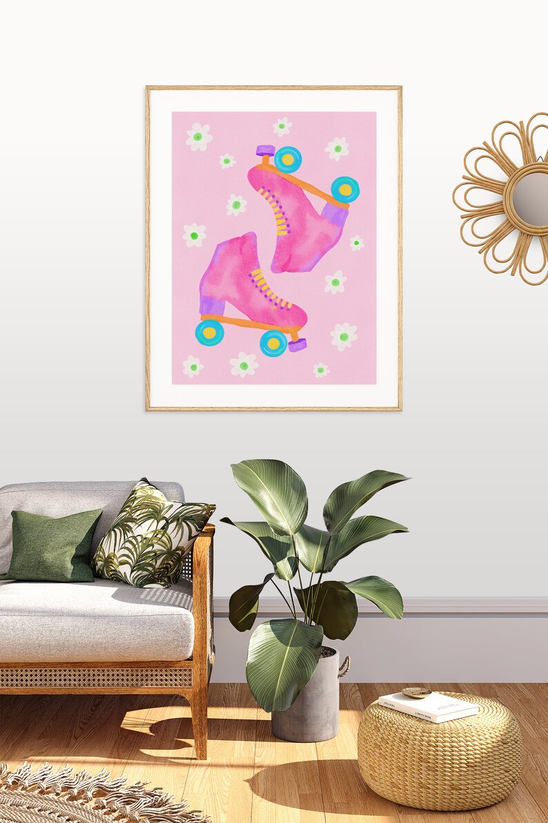 Cartel maximalista rosa - arte de pared imprimible ecléctico, arte de pared de patinaje sobre ruedas rosa imagen 4
