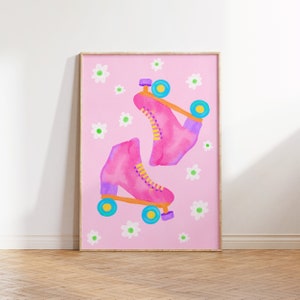 Cartel maximalista rosa - arte de pared imprimible ecléctico, arte de pared de patinaje sobre ruedas rosa imagen 1