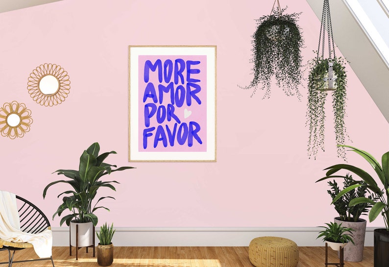 Maximalist Poster More Amor Por Favor wall art Modern Colorful Eclectic Pink Wall Art instant download Love Quote Printable Art image 3