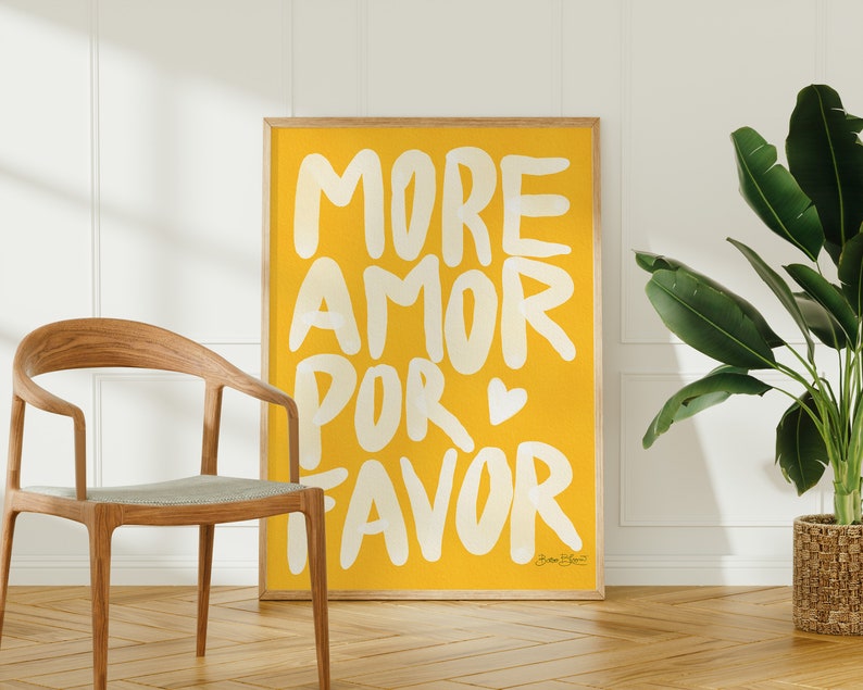 Maximalist Poster More Amor Por Favor wall art Sunshine Modern Eclectic Wall Art Yellow instant download Love Quote Printable Art image 8