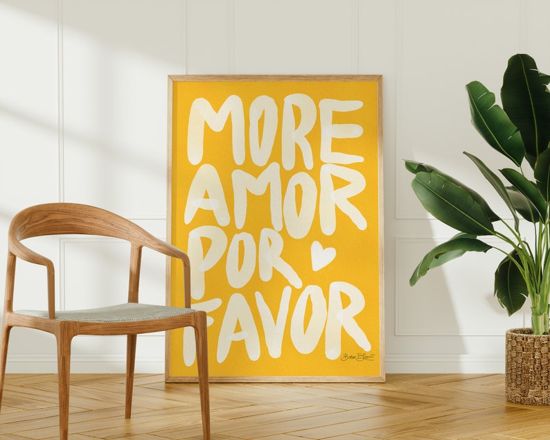 Cartel maximalista - Más Amor Por Favor arte de pared Sunshine - Arte de pared ecléctico moderno Amarillo descarga instantánea - Cita de amor - Arte imprimible imagen 8