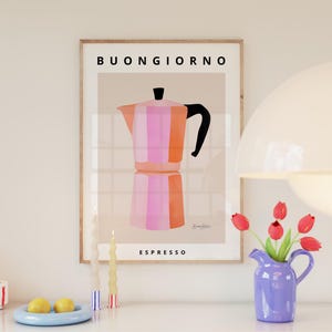 Arte de pared de cocina imprimible - Impresión de póster de café moderno - Moka Espresso - Arte colorido ecléctico imprimible - Regalo de inauguración de la casa