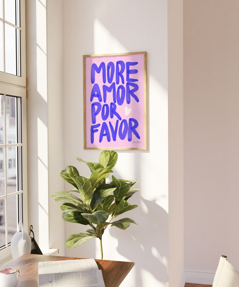 Maximalist Poster More Amor Por Favor wall art Modern Colorful Eclectic Pink Wall Art instant download Love Quote Printable Art image 5