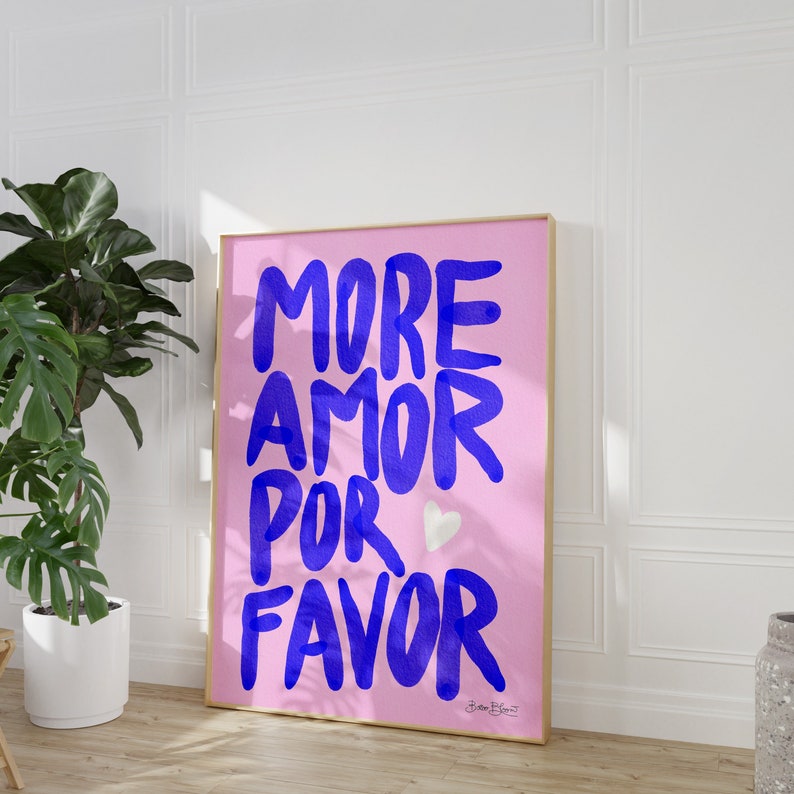 Maximalist Poster More Amor Por Favor wall art Modern Colorful Eclectic Pink Wall Art instant download Love Quote Printable Art image 1