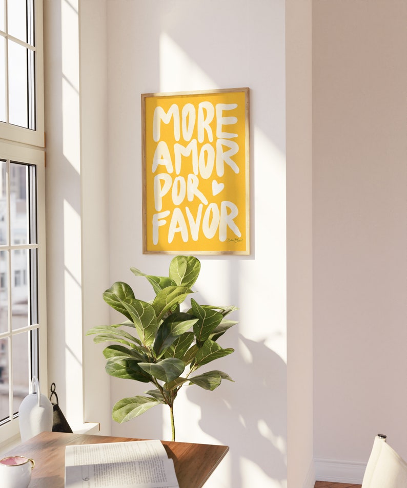 Maximalist Poster More Amor Por Favor wall art Sunshine Modern Eclectic Wall Art Yellow instant download Love Quote Printable Art image 6